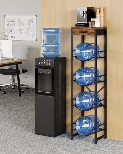 5-Gallon Water Jug Holder, Water Bottle Holder, 4-Tier Kettle Storage Shelf with Drawer, Water Dispenser Replacement Parts, for