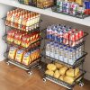 3-Tier Rolling Pantry Floor Organizer and Storage Cart with Wheels, Stackable Wire Pantry Baskets for Pantry Shelves, Kitchen