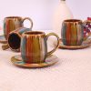 12 Pieces Fine Porcelain Brone Color Glazed Hand-drawn Tea Cups and Saucers,Classical Art Rainbow Pattern 7oz Tea Cup set for 6