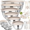Mixing Bowls with Airtight Lids Set, 26PCS Stainless Steel Khaki Bowls with Grater Attachments, Non-Slip Bottoms & Kitchen