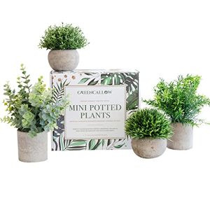 Artificial Plants for Home Decor Indoor. 4 Mini Plants, Rosemary Faux Plant Decor, Eucalyptus Plant, Grass Plants. Small Fake