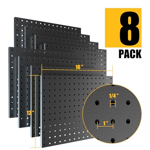 Peg Board, 8 Pack Metal Pegboard Panels White & Black Pegboards Wall Organizer with 50 Pcs Hooks, Peg Board for Walls Home,