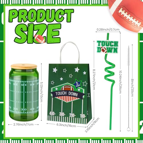 20 Pcs 13.5 oz Football Drinking Glasses Christmas Gift Bag Set with Lids and Straws Birthday Party Can Shaped Cups Glass Cups