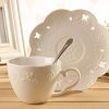 ® White Porcelain 5OZ- Tea Cup and Saucer Coffee Cup Set with Saucer and Spoon, Set of 6 (6 Tea Cup Set With Bracket)