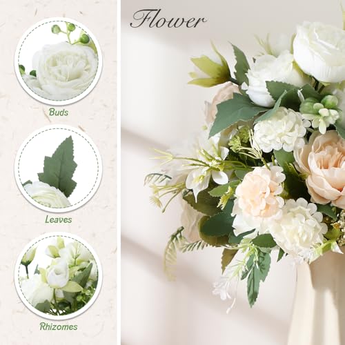 12 Bundles Artificial Peonies Flowers Artificial Silk Rose Faux Dahlia Fake Chamomile Hydrangea Bouquet Bulk for Vase Home