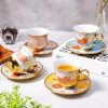 8 Set Tea Cups and Saucers, 8 OZ Floral Porcelain Cup and Saucers Set for Latte Cappuccino Espresso Mocha Afternoon Tea Birthday