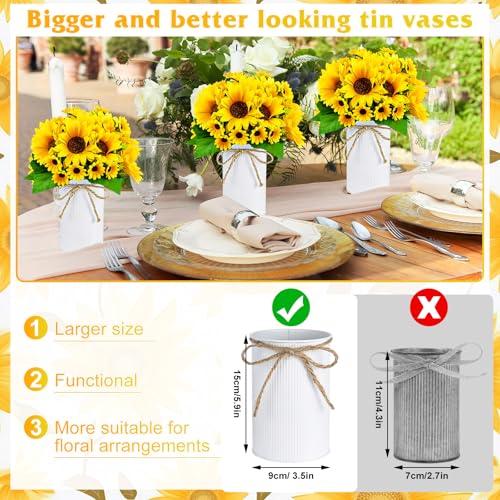 6 Sets Fake Sunflower Centerpiece Table Decorations with 6 Pcs 6 Inch Large Vase and 12 Pcs Sunflower Bouquets Artificial