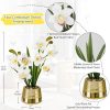 White Orchids Artificial Flowers Faux Silk Cymbidium Orchids in Gold Pot Fake White Orchid Flower Arrangements Orchid