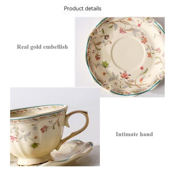 8 oz Vintage flower Ceramic cup and 6" saucer sets with Brand customized stainless steel spoon Gifts for Afternoon Tea Coffee