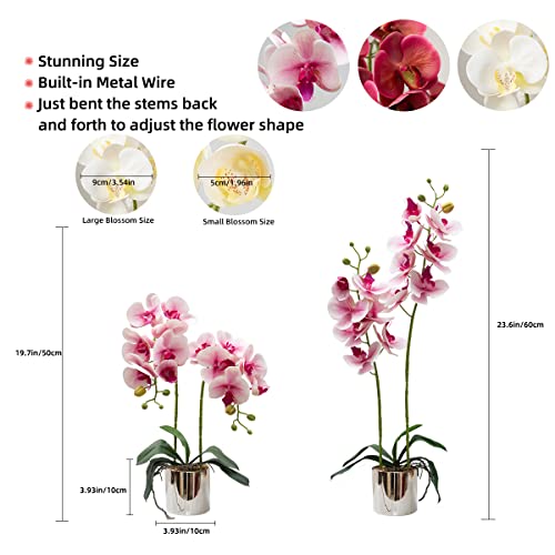 Artificial Orchid Flowers Light Pink Faux Orchids with Ceramic Vase Vivid Fake Phalaenopsis Flower Arrangement Gorgeous