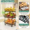 3-Tier Rolling Pantry Floor Organizer and Storage Cart with Wheels, Stackable Wire Pantry Baskets for Pantry Shelves, Kitchen