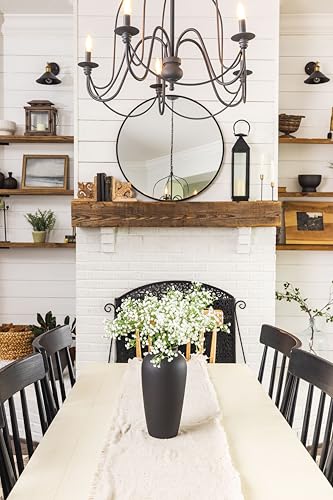 Laurel&Vine 12" Tall Black Ceramic Vase, Speckled Textured Minimalist, with 15 Stems of 22" Faux Artificial White Babys Breath,