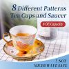 8 Set Tea Cups and Saucers, 8 OZ Floral Porcelain Cup and Saucers Set for Latte Cappuccino Espresso Mocha Afternoon Tea Birthday