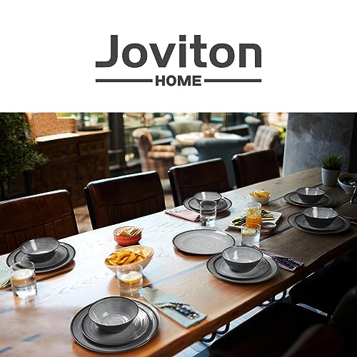 24-Piece Swirl Grey Melamine Plastic Dinnerware Sets for 8, Plates and Bowls Sets (Cool Grey)