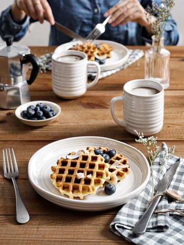 Dinnerware Sets 16 PCS, Stoneware Plates and Bowls Set, House Warming Wedding Present, Serve for 4 (10" Dinner Plates + 8" Salad