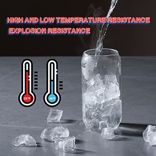 2 Pcs Drinking Glasses with Bamboo Lids and Straw 2pcs Set - 16oz U-Shaped Cups, Iced Coffee Glasses, Cute Reusable Bottle,