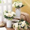 6 Sets Wedding Centerpiece for Table Decoration Artificial Fake Rose Flowers with Metal Vase, Faux Silk Rose Bouquet Floral
