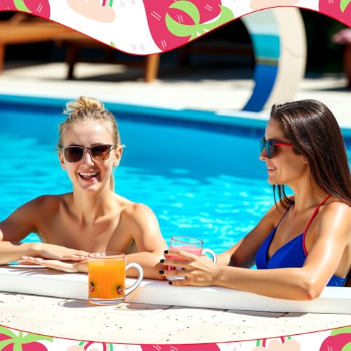 4 Pack Strawberry Glass Cups 14oz Juice Mug with Handle Clear Drinking Glasses Double Old Fashioned Handblown Cocktail Glassware