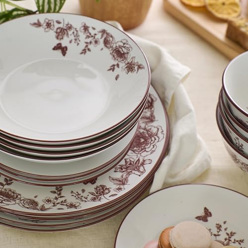 Esme 16-Piece Dinnerware Set Porcelain, Plates and Bowls Set, Dish Set for 4, Cereal and Pasta Bowls, Microwave and Dishwasher