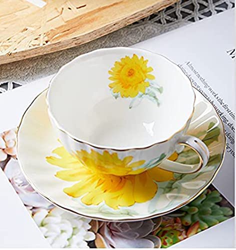 Ceramic Teacup Sunflower Vintage Chintz Porcelain Coffee Mug Tea Cup with Saucer