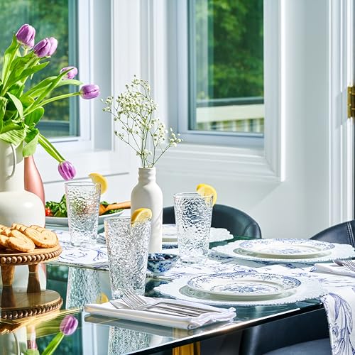 Set of 10 Hammered Glass Cups, 16oz. Dishwasher Safe Cocktail Drinking Glasses - Clear Heavy Base Stemmed Water Glasses, Tall