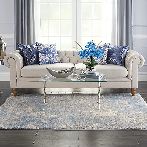 Orchids Artificial Flowers, 20'' Blue Faux Orchid Flowers with Silver Vase Fake Phalaenopsis Silk Flowers for Home Coffee Table