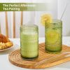 16oz Hobnail Drinking Glasses Set of 6, Vintage Large Capacity Embossed Green Tumblers, Highball Glasses for Water, Cocktail,