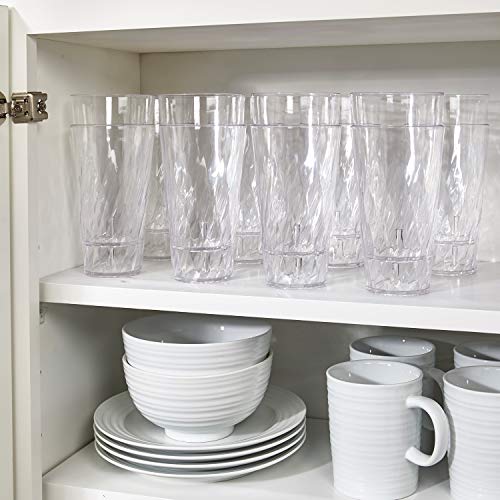 Palmetto [Set of 16] 20 ounce Plastic Stackable Water Tumblers in Clear, Lightweight Value Set of Drinking Cups, Reusable,