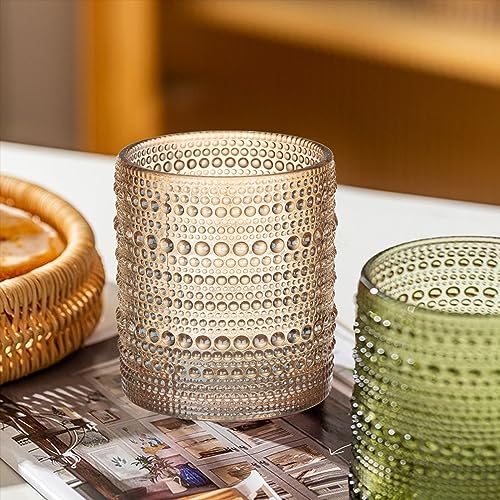 Amber Hobnail Beaded Drinking Glasses Set of 6, 12 oz Vintage Glassware Set Romantic Water Glasses Tumbler, Water Cups, Clear