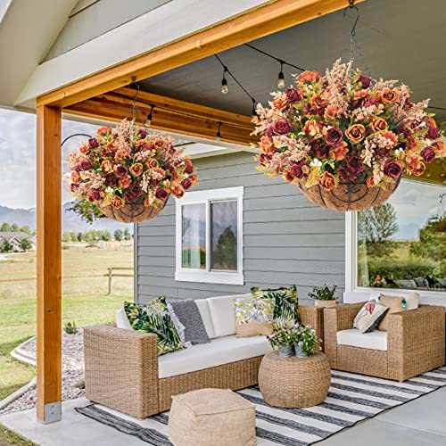 Homsunny Artificial Hanging Flowers for Fall Decoration,Fake Silk Rose Floral Arrangement,Faux Outdoor Indoor Plant with