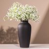 Laurel&Vine 12" Tall Black Ceramic Vase, Speckled Textured Minimalist, with 15 Stems of 22" Faux Artificial White Babys Breath,