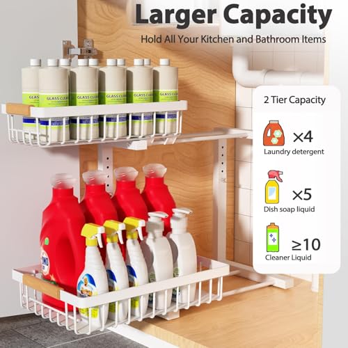 Under Sink Organizer 2 pack, 2 Tier Slide Out Under Sink Organizers And Storage, Height Adjustable Pull Out Cabinet Drawers,