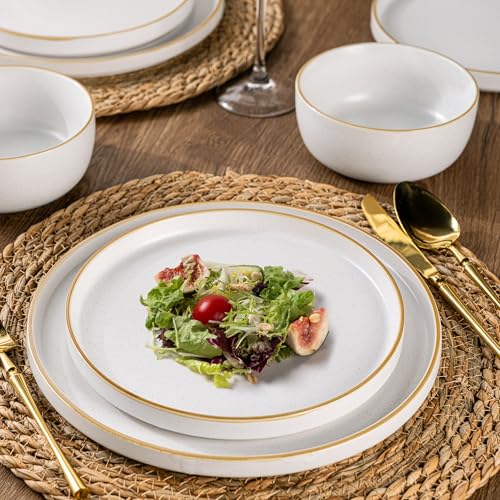 Dinnerware Set, 18 Piece Ceramic Plates and Bowls, Stoneware Plates Handpainted, Dishwasher & Microwave Safe (Speckled White,