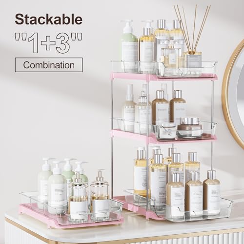 2 Sets of 2-Tier Multi-Purpose Bathroom Under Sink Organizers and Storage, Stackable Kitchen Pantry Organization, Pull Out