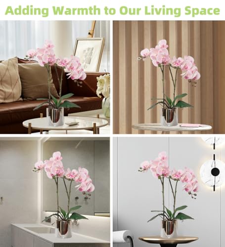Artificial Orchid Flower Plant Real Touch Faux Orchids in Ceramic Vase Pink 19.7'' Fake Phalaenopsis Flower Arrangement