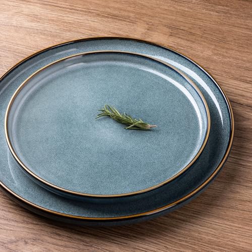 Ceramic Dinnerware Sets for 4, 12 Pieces Stoneware Plates and Bowls Sets, Reactive Glaze Dishes -Scratch Resistant,