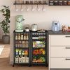 4-Tier Fruit Vegetable Storage Cart - Kitchen Organizer and Storage Cart with Wheels, Wooden Top Metal Wire Fruit Vegetable Rack