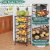 Fruit Basket, 5-Tier Utility Kitchen Organizer and Storage Cart with Pull-Out Baskets and Wood Top, Rolling Pantry Kitchen Cart