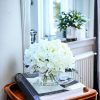 Artificial Hydrangea Silk Flowers Arrangements in Cube Glass Vase for Home Wedding