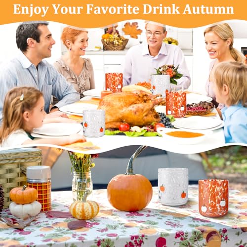 2 Pack Fall Icon Juice Glasses Pumpkin Glass Cups 14 oz Double Old Fashioned Stemless Wine Glasses Cute Glass Drinking Cups for