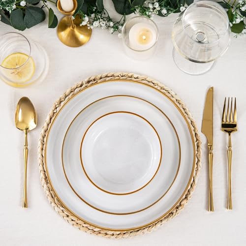 Dinnerware Set, 18 Piece Ceramic Plates and Bowls, Stoneware Plates Handpainted, Dishwasher & Microwave Safe (Speckled White,