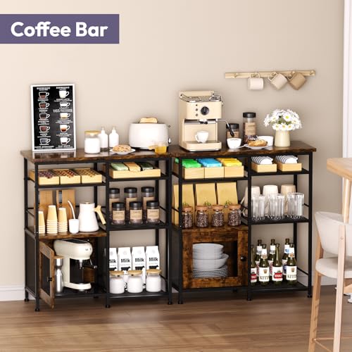 Coffee Bar Cabinet Station - Farmhouse Small Coffee Stand Station with Doors, Rustic Storage Organizer for Kitchen, Buffet