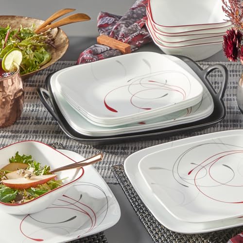 Vitrelle 18-Piece Service for 6 Dinnerware Set Triple Layer Glass and Chip Resistant, Lightweight Square Plates and Bowls Set,