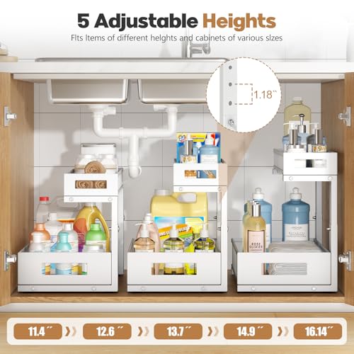 2-Pack Under Sink Storage Organizer, Large 2-Tier Elegant Mesh Pull Out Shelf for Kitchen and Bathroom Cabinet Organization,