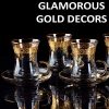 Gold Turkish Arabic Moroccan Tea Glasses Cups Set of 6 and Saucers Glassware Drinking Women Party Fancy Drinkware Style Vintage
