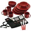 24-Piece Enamel Dinnerware Set for Outdoor Dining, Dishwasher Safe, Full Dinnerware & Flatware Set for 4 People