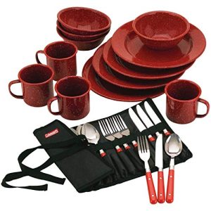 24-Piece Enamel Dinnerware Set for Outdoor Dining, Dishwasher Safe, Full Dinnerware & Flatware Set for 4 People