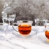 Glass Tea Cups and Saucers Set of 6 - Glass Coffee Mugs -Teacups for Espresso Cappuccino Latte Tea - Dishwasher Microwave Safe
