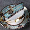 YBK Tech Euro Style Bone China Cup& Saucer Set, Ceramic Tea Coffee Cup for Home Kitchen Wedding (Royal Pattern- Sky Blue)
