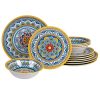Portofino 12 Piece Melamine Dinnerware Set, Service for 4, Multi Colored